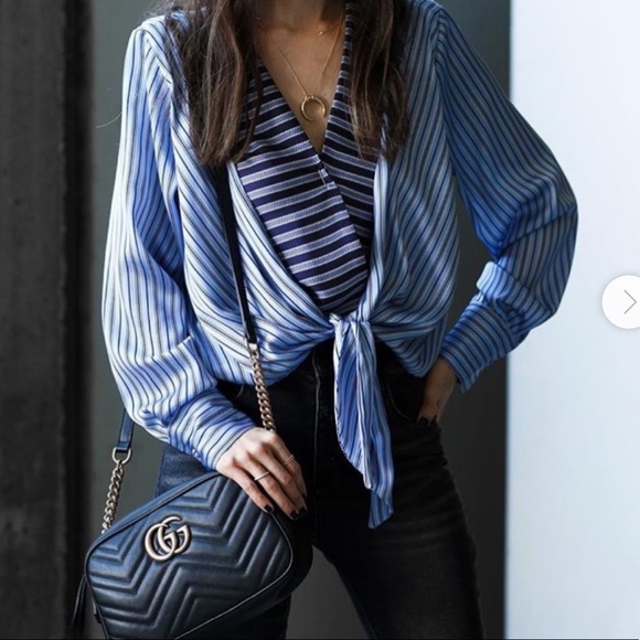 Zara Tops - Zara Blue Striped Bodysuit Sz M